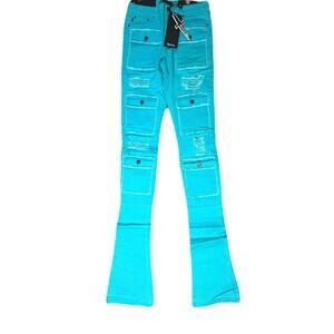 Doctrine Savant Super Stacked Jean Teal Size 34